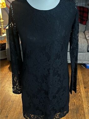 Apt. 9 Black Floral Lace Long-Sleeve Shift